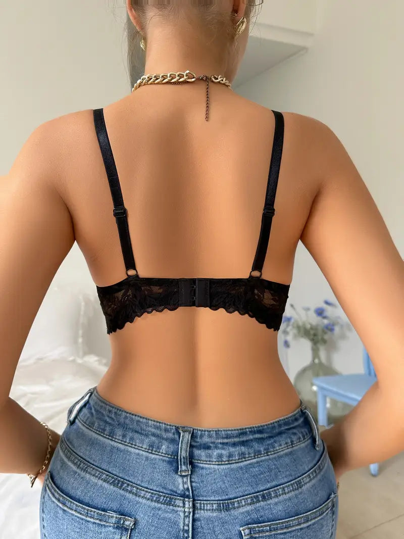 Contrast Lace Push Up Bra,