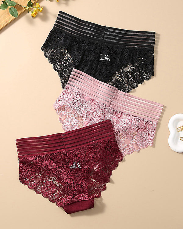PACK OF 6: Women's Sexy High Waist Tummy Control Seamless Flower Lace Breathable Panties