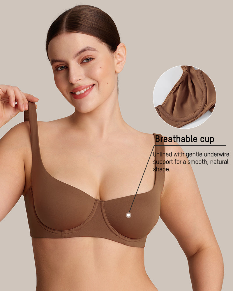 Pack of 3 Underwire Support Seamless Unlined Balconette Bra