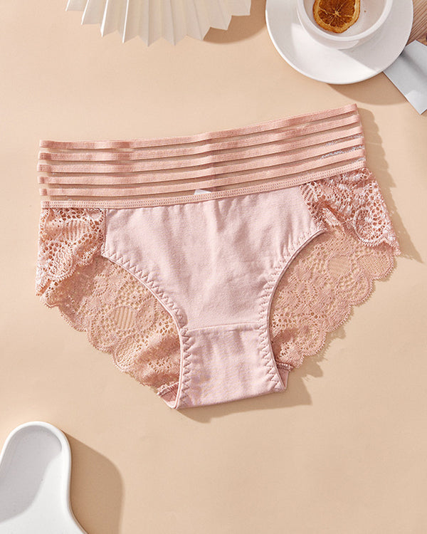 PACK OF 6: Women's Sexy High Waist Tummy Control Seamless Flower Lace Breathable Panties